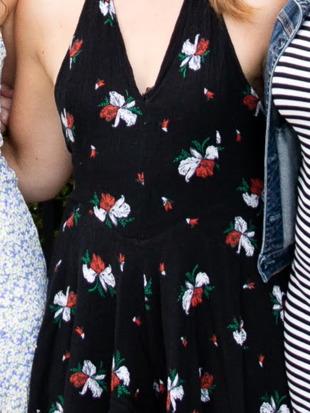 Black Floral Halter Swing Romper - Red & White Flower Print